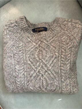 BROOKS BROTHERS 100% CASHMERE THICK GRAY SPECKLED GIRLS S CABLE KNIT SWEATER EUC